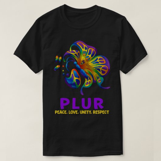 T-shirt PLUR Butterfly Unity Respect EDM House Techno DJ (Design devant)