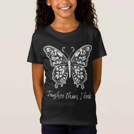 T-Shirt Plus dur que je regarde Papillon Timbre fille (Devant)
