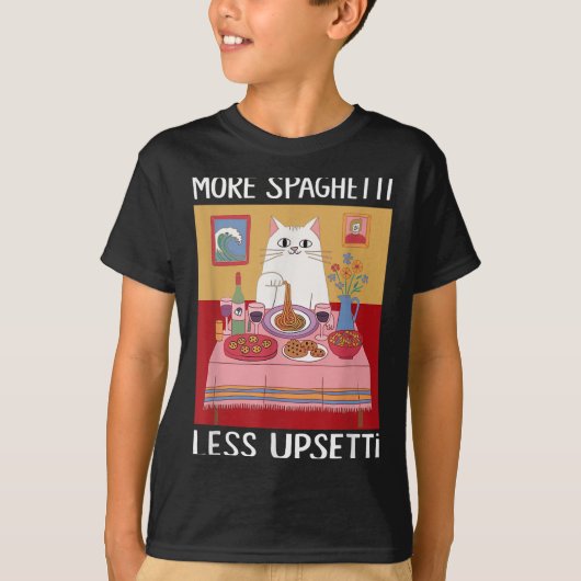 T-shirt Plus Spaghetti Moins Upsetti Funny Chat Mat Dit (Devant)