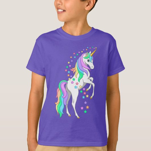 T-shirt Plutôt Rearing Rainbow Unicorn Falling Stars (Devant)