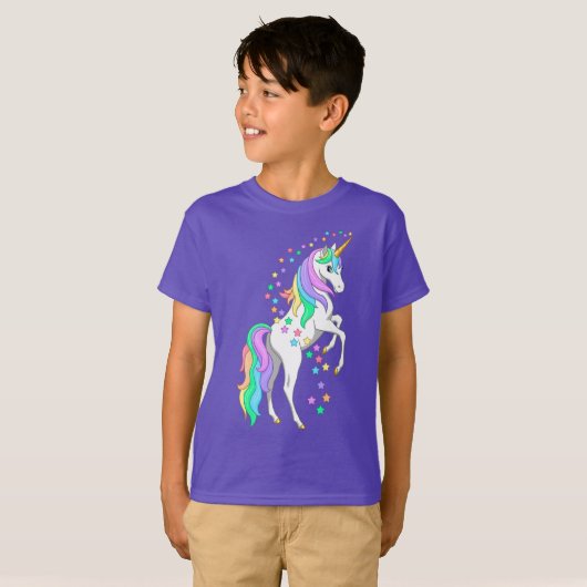 T-shirt Plutôt Rearing Rainbow Unicorn Falling Stars (Devant entier)