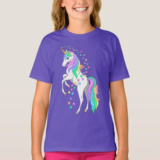 T-shirt Plutôt Rearing Rainbow Unicorn Falling Stars (Devant)