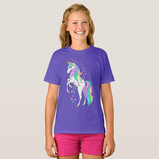 T-shirt Plutôt Rearing Rainbow Unicorn Falling Stars (Devant entier)