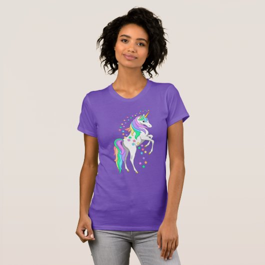 T-shirt Plutôt Rearing Rainbow Unicorn Falling Stars (Devant entier)