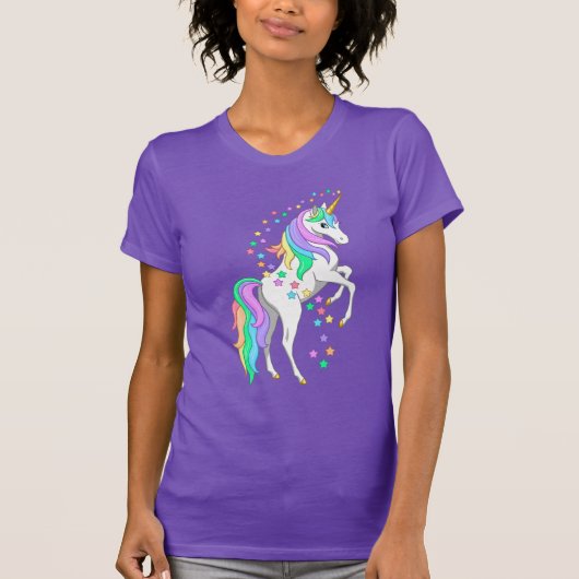 T-shirt Plutôt Rearing Rainbow Unicorn Falling Stars (Devant)