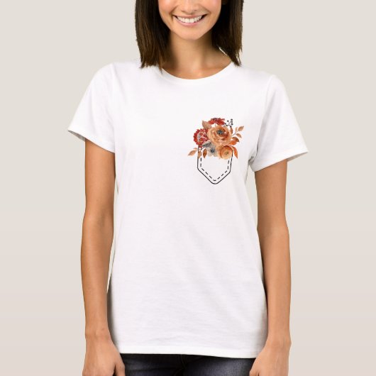 T-shirt Poche imprimée avec fleurs d'automne (Devant)
