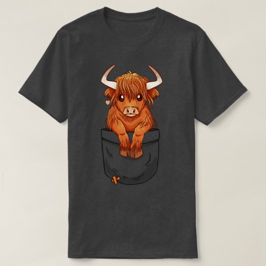 T-shirt Pocket Cute Scottish Highland Cow (Design devant)