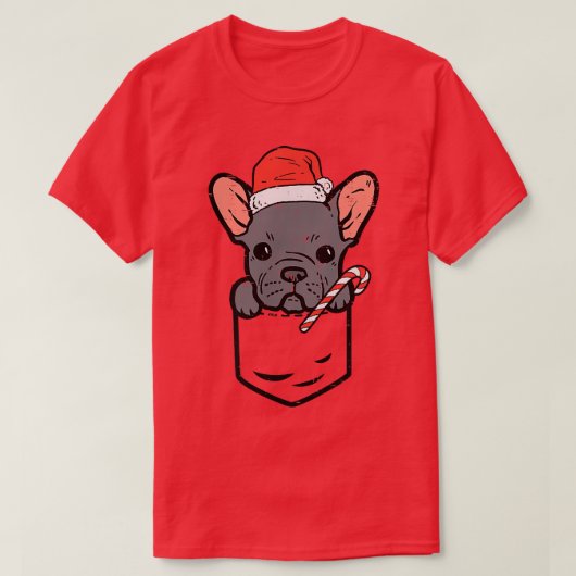 T-shirt Pocket French Bulldog Père Noël Chien Pyjama de No (Design devant)
