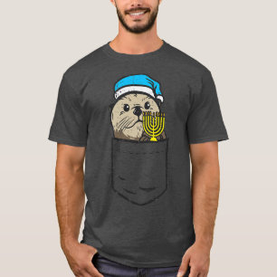 T-shirt Pocket Otter Menorah juive Hanoukka Chanukah Anim