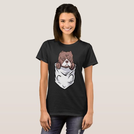 T-shirt Pocket Style Adorable Pit Bull Terrier Puppy Funny (Devant entier)