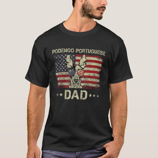 T-shirt Podengo Portugais Papa Chien Drapeau Américain 4e (Devant)
