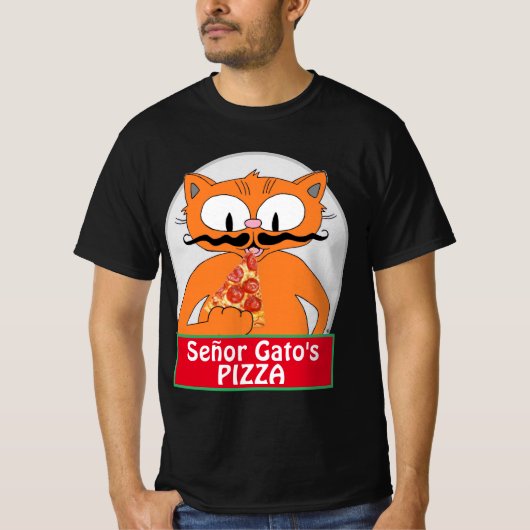 T-shirt Poignée de pizza de Señor Gato Moustache chat (Devant)