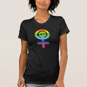T-shirt Poing lesbien féministe d'arc-en-ciel de puissanc