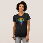 T-shirt Poing lesbien féministe d'arc-en-ciel de puissance (Devant entier)