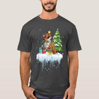 T-shirt Poinsettia Fairy Lights Christmas Tree Buldog Sno