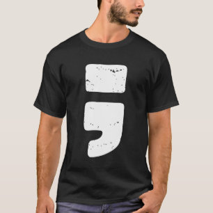 T-shirt Point-virgule Symbole Ponctuation Noir en Distress