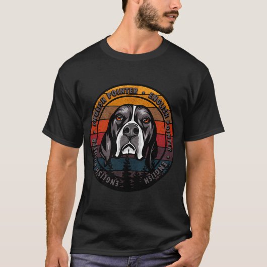 T-shirt Pointer Anglais visage de chien rétro coucher de s (Devant)