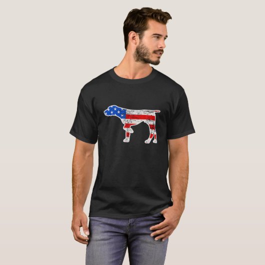 T-shirt Pointer Dog, 4 Juillet, Retro USA American Flag (Devant entier)