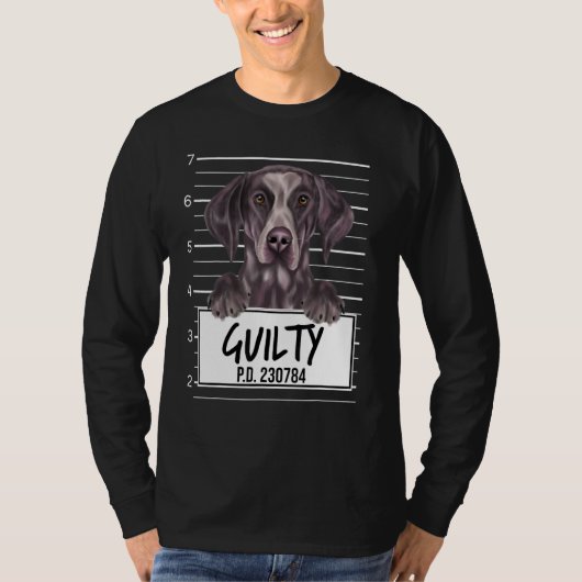 T-shirt Pointeur à cheveux allemand Mugshot Guilty Chien (Devant)