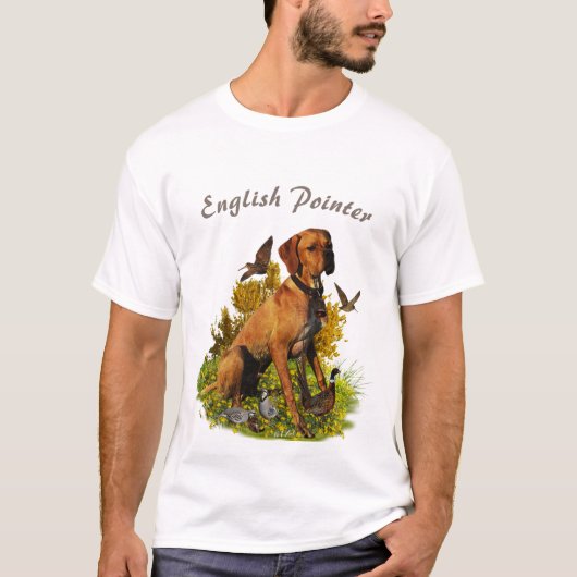 T-shirt Pointeur anglais, chasse aux oiseaux (Devant)