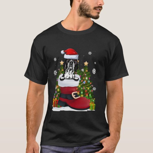 T-shirt Pointeur anglais dans la chaussure Santa Hat Noël  (Devant)
