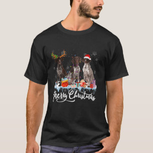 T-shirt Pointeur brun allemand de Noël Père Noël Reindee