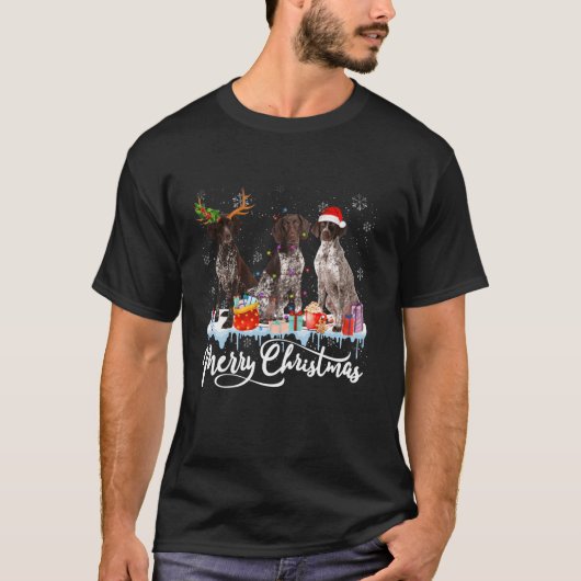 T-shirt Pointeur brun allemand de Noël Père Noël Reindee (Devant)