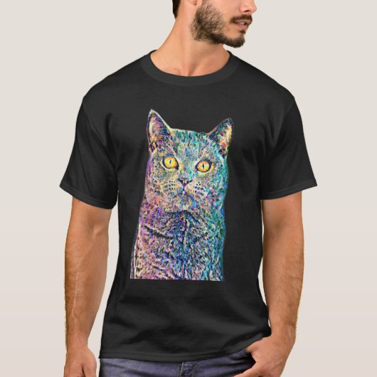 T-shirt Pointillisme de chat Filtre Propriétaire de chat (Devant)
