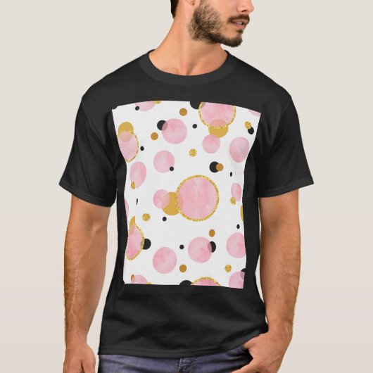 T-shirt Points D'Or Rose, Vintages Géométriques. (Devant)
