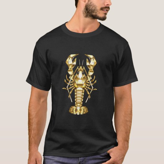 T-shirt Poisson à langouste polygonale dorée sur noir (Devant)