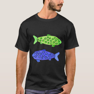 T-shirt Poisson aquarelle tacheté de bleu et de citron