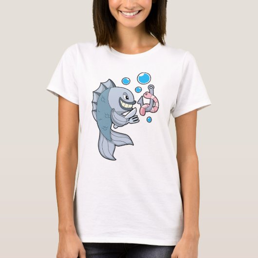 T-shirt Poisson avec hameçon et ver de poisson (Devant)