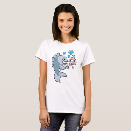 T-shirt Poisson avec hameçon et ver de poisson (Devant entier)