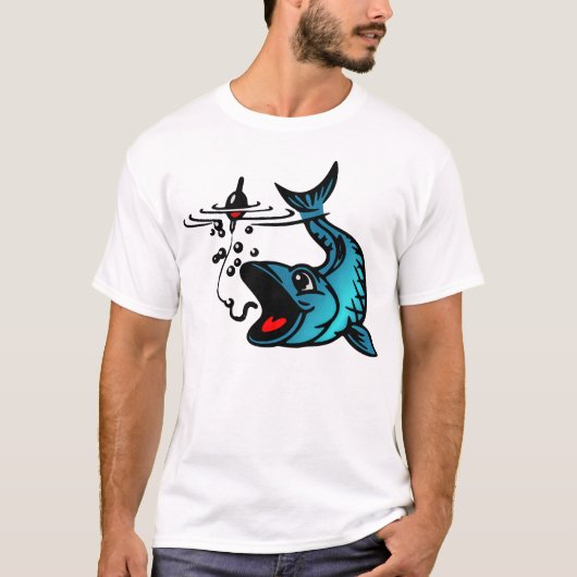T-shirt Poisson bleu et appât (Devant)
