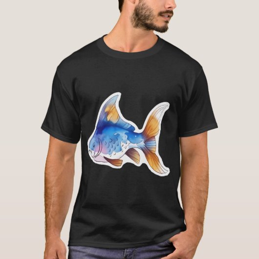 T-shirt Poisson bleu et or (Devant)