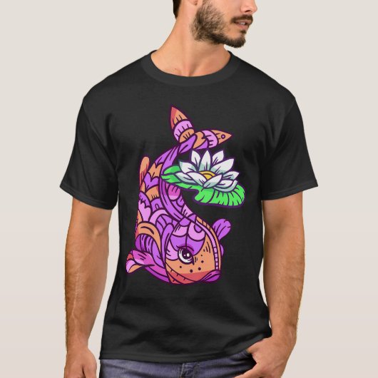 T-shirt Poisson coloré avec nénuphar (Devant)