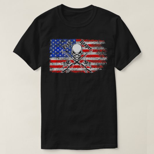 T-shirt Poisson cool Craignez-moi Crâne Américain Drapeau (Design devant)