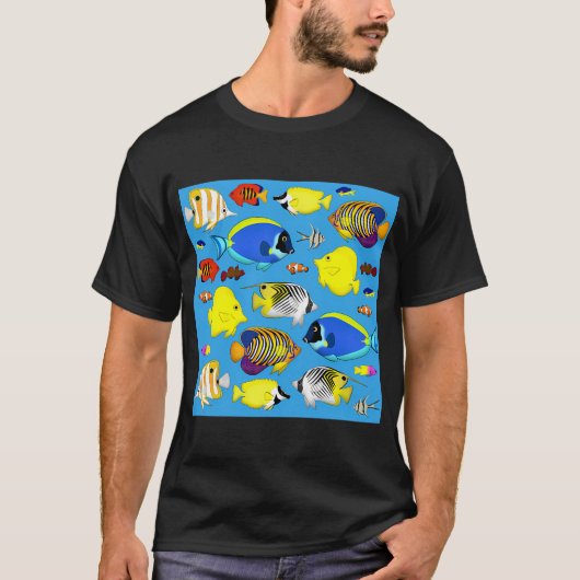T-shirt poisson de récif 4 (fond bleu) (Devant)