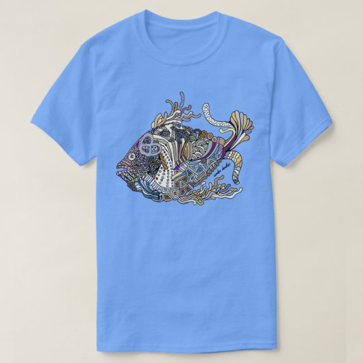 T-shirt Poisson dragon sur blanc géométrique (Design devant)