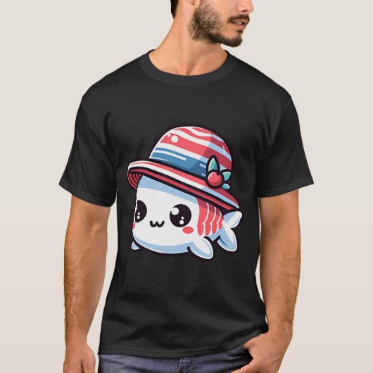 T-shirt Poisson élégant avec chapeau (Devant)