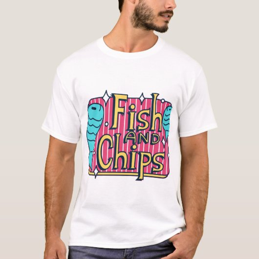 T-shirt Poisson et frites rétro Design vintage. (Devant)