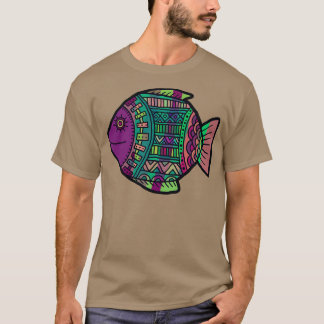 T-shirt Poisson indigène mexicain régional avec psychédéli