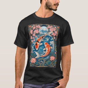 T-shirt Poisson Koï Art Nouveau Fleur de Cerisier Japonais