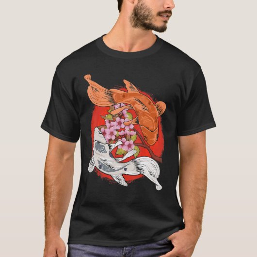T-shirt Poisson Koi Poisson Yin Yang japonais cerisier fle (Devant)