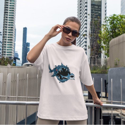 T-shirt Poisson monstre mangeant du requin