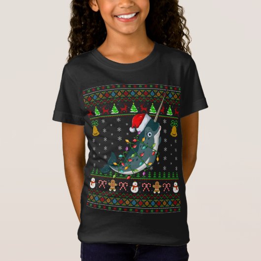 T-Shirt Poisson Narwhal Amoureux Noël Chapeau Santa Narwha (Devant)