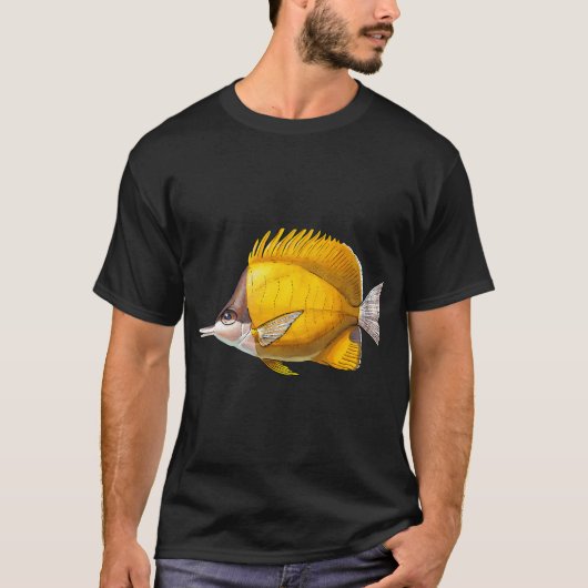 T-shirt Poisson-papillon à long nez jaune - Illustration a (Devant)