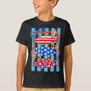 T-shirt Poisson Patriotique Rouge Blanc Bleu Été Drôle Hom
