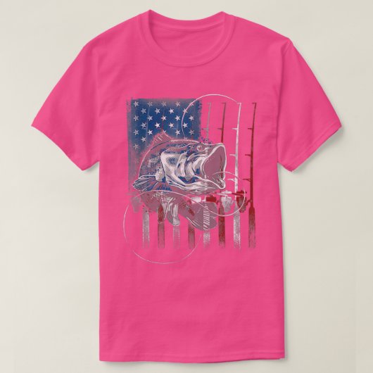 T-shirt Poisson Pêche Basse Pêcheur US Drapeau (Design devant)