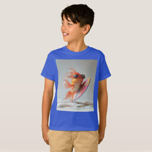 T-shirt Poisson rouge cool surfant sur une vague